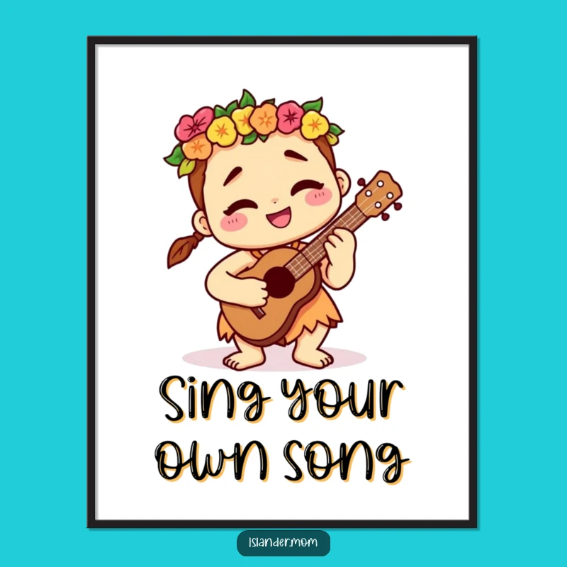 Funny Contented Islander Ukulele Poster - Relaxing Wall Art Gift