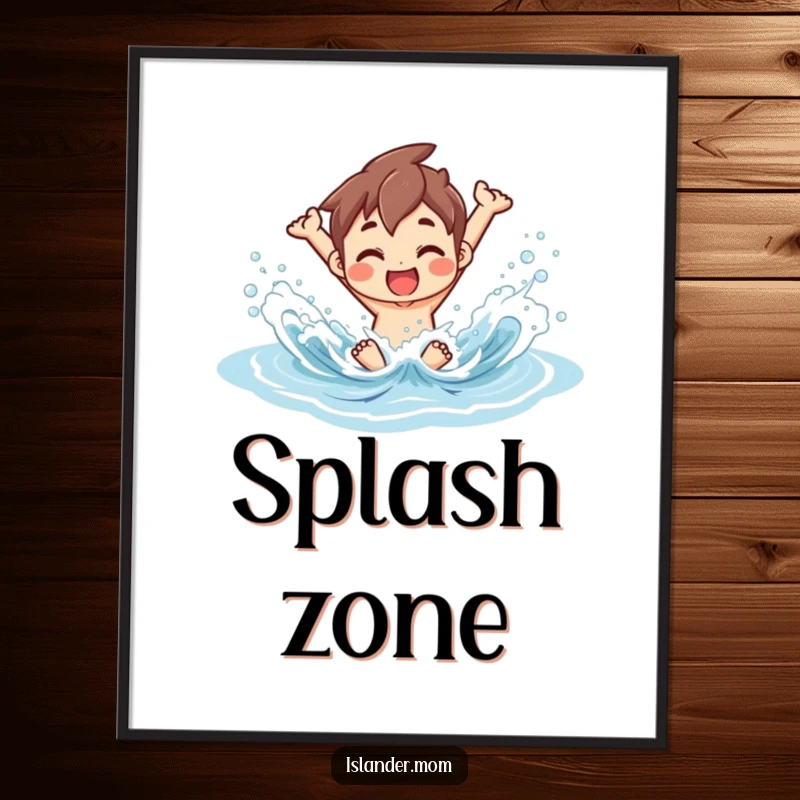 Funny Poster capturing an islander character joyfully splashing in ocean waves, creating a vibrant and refreshing coastal scene.