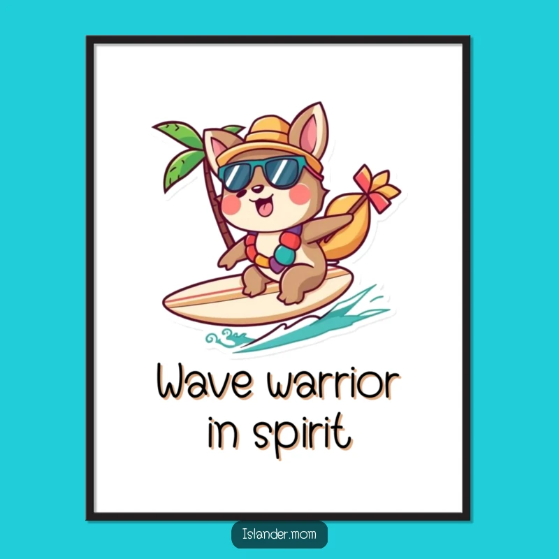Funny Islander Animal Poster: Cheerful Surfer for Coastal Wall Art