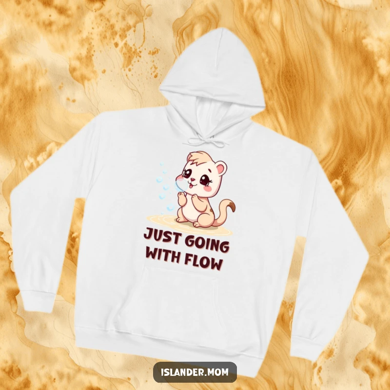 Funny hoodie showcasing an islander mom animal blowing bubbles on a beach, embodying playful warmth and comfort.