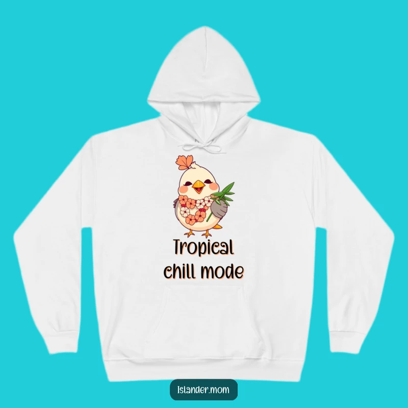 Cozy Funny Mama Bird Hoodie: Tropical Comfort with a Lei and Fanning Bird