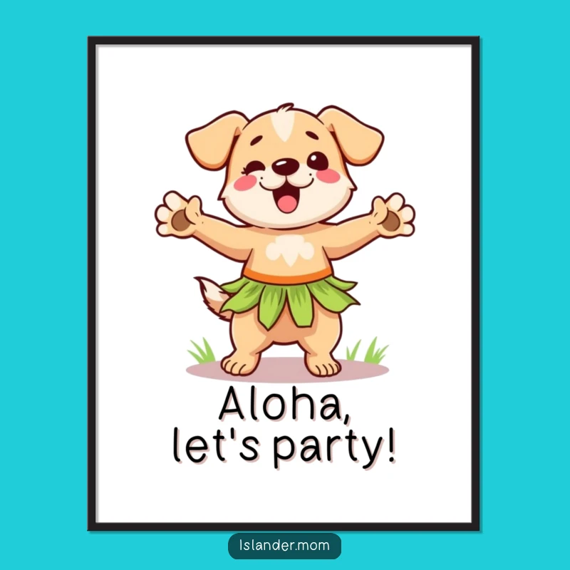 Free Printable Wall Art: Funky Hula Dog Grass Skirt Dance - Downloadable Decor