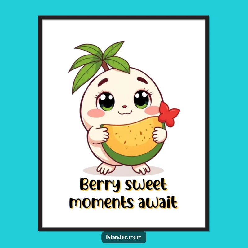 Free Printable Wall Art: Adorable Island Creature with Fruit