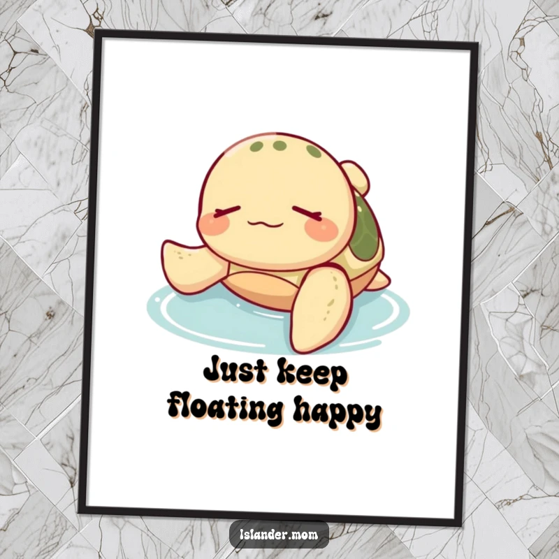 Funny Free Printable Wall Art of a contented sea turtle floating on its back, embodying pure relaxation and joy.