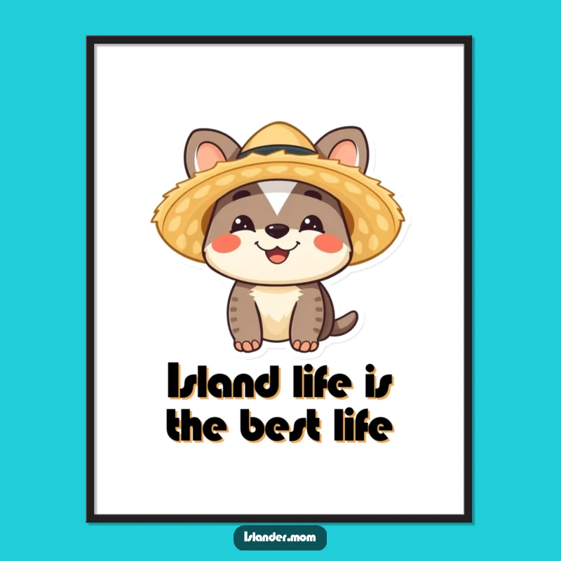 Free Printable Wall Art: Cheerful Islander Animal with Straw Hat - Tropical Download Decor