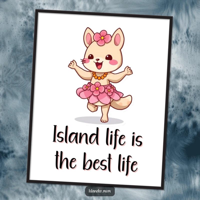 Funny Free Printable Wall Art: Vibrant islander animal in a flower skirt dancing a lively tropical tune.