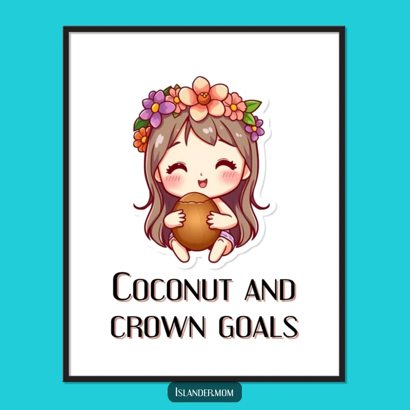 Free Printable Wall Art: Flower Crown Coconut Character Funny Downloadable Art