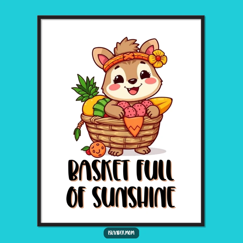 Free Printable Wall Art: Funny Islander Animal Tropical Fruit Basket Downloadable Art Gift