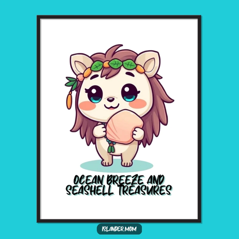 Free Printable Wall Art: Islander Animal Offers Seashell! Funny Downloadable Decor, Coastal Art, DIY Gift