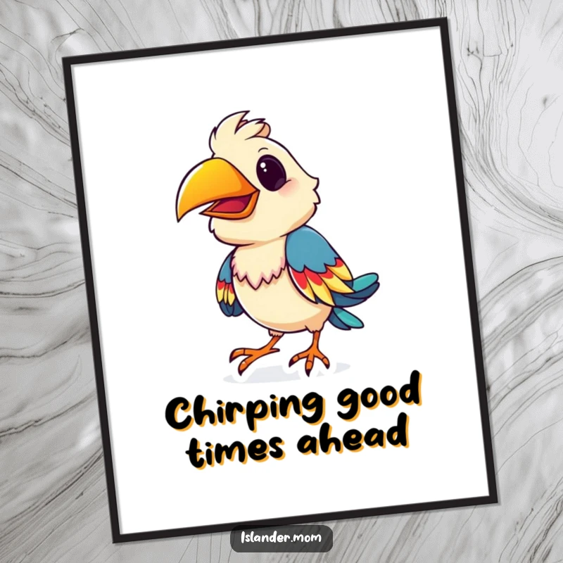 Funny Free Printable Wall Art: Playful island bird doing a lively shimmy with its stunning colorful feathers.