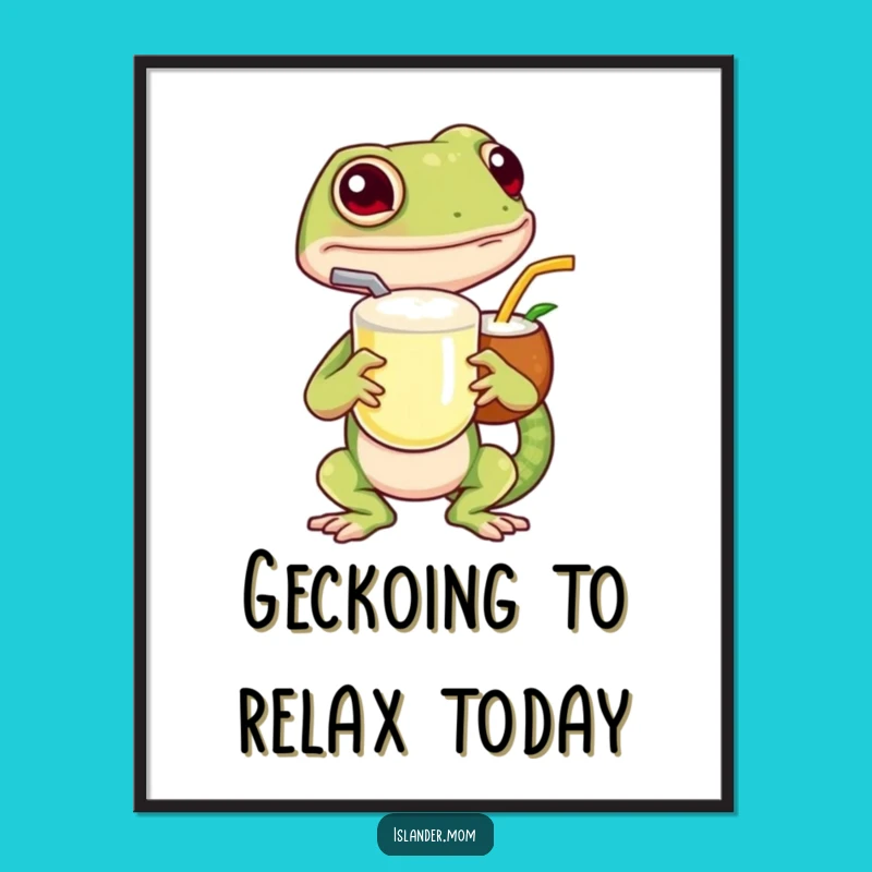 Free Printable Wall Art: Island Gecko with Tropical Coconut Drink