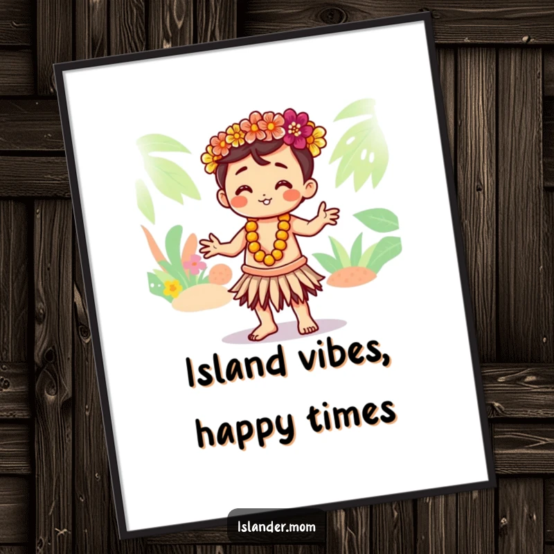 Funny Free Printable Wall Art featuring a cute kawaii islander character hula dancing with graceful, flowing hand movements.