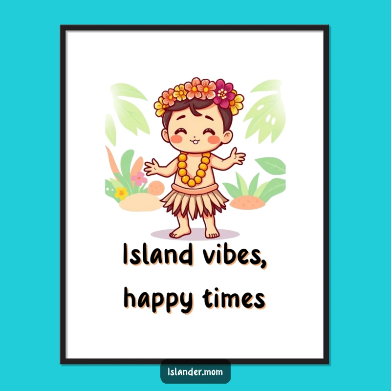 Funny Free Printable Wall Art: Hula Islander Kawaii Character Downloadable Decor