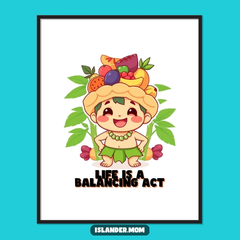 Free Printable Wall Art: Fruit Balancer's Tropical Charm Funny Downloadable Decor