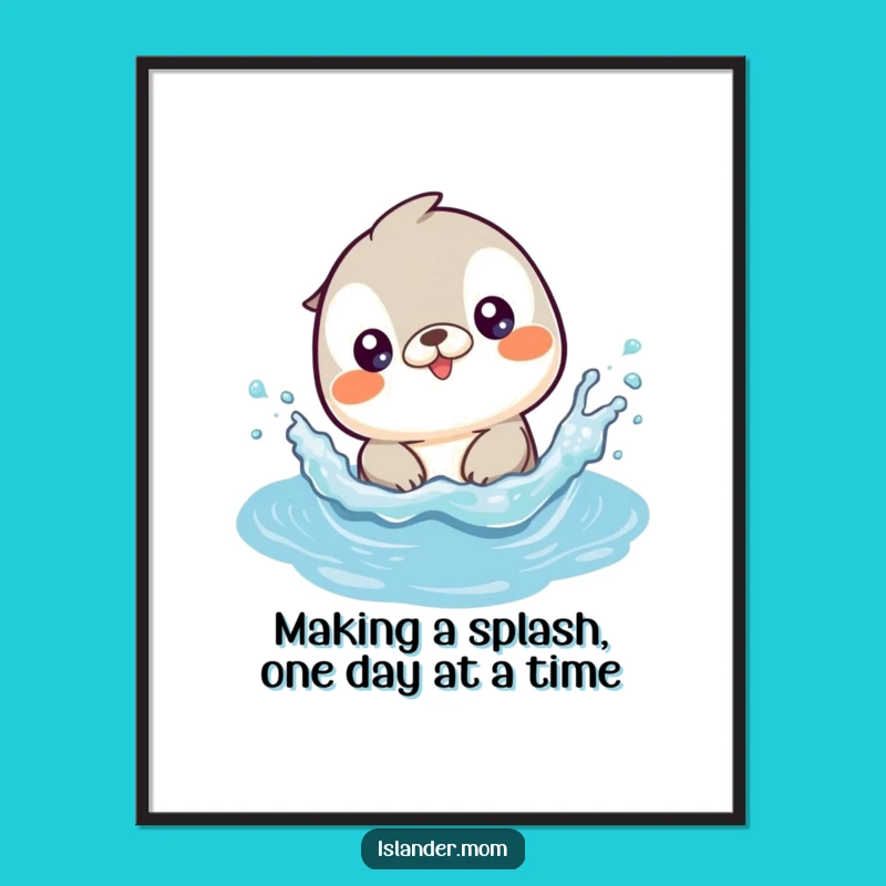 Funny Free Printable Wall Art: Kawaii Islander Animal Splashing - Ocean Vibes!