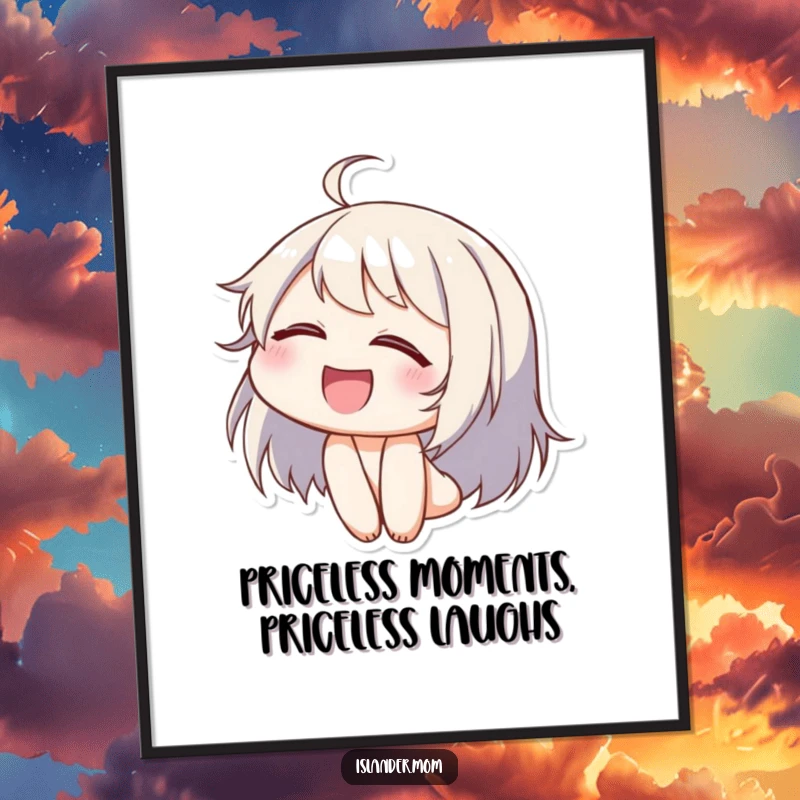 Funny Free Printable Wall Art: Character laughing with eyes closed, head tilted back, radiating infectious joy, unique Downloadable Art.