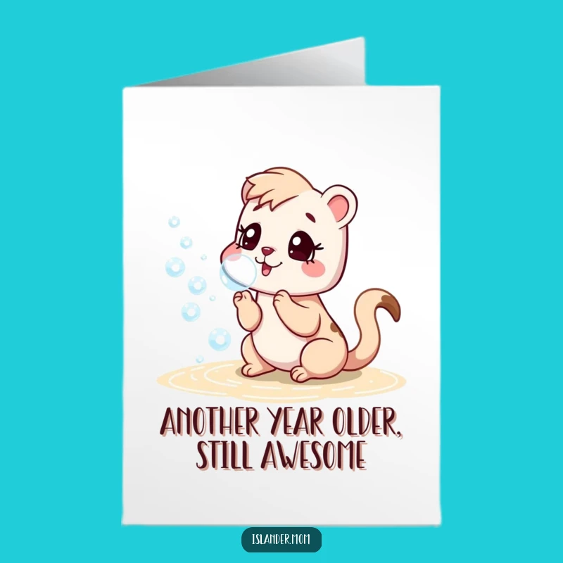 Free Printable Birthday Card: Fun Islander Mom Blowing Bubbles, Unique Downloadable Gift