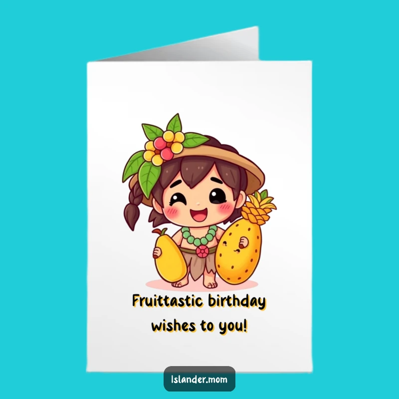 Free Printable Birthday Card: Happy Islander Fruit Fun - Funny Downloadable Gift