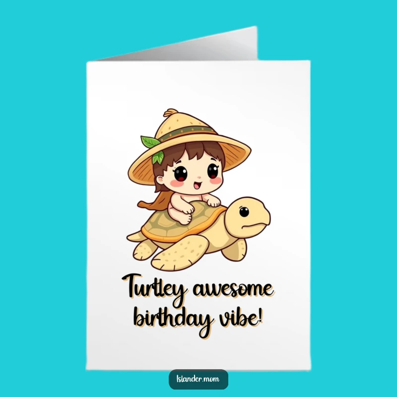 Free Printable Birthday Card: Islander Turtle Ride DIY Humor Downloadable Gift
