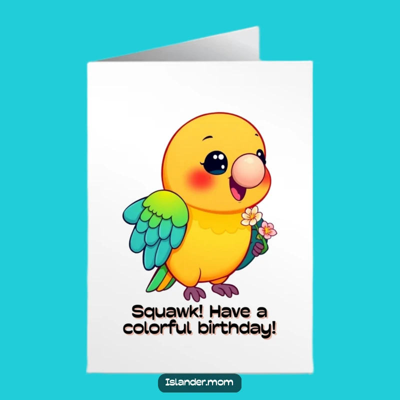 Free Printable Funny Parrot Birthday Card - Colorful Bird Flower Downloadable Gift