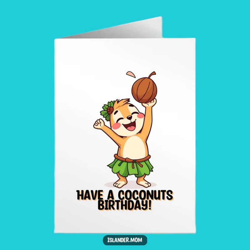 Free Printable Birthday Card: Funny Coconut Toss Islander Animal Downloadable Gift