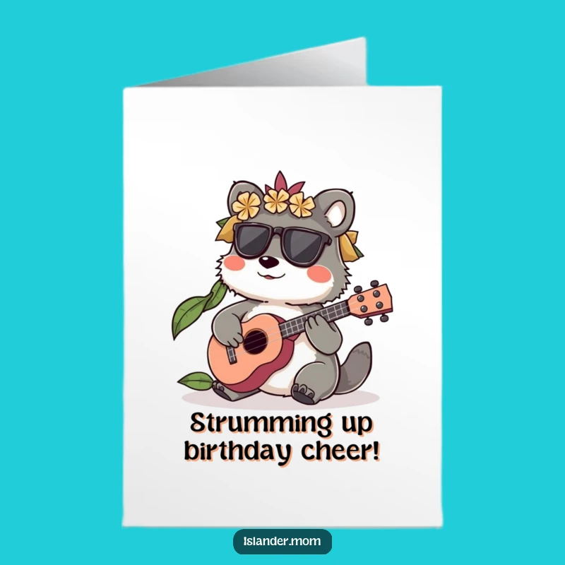 Free Printable Birthday Card: Ukulele Islander Animal - Musical Fun Download