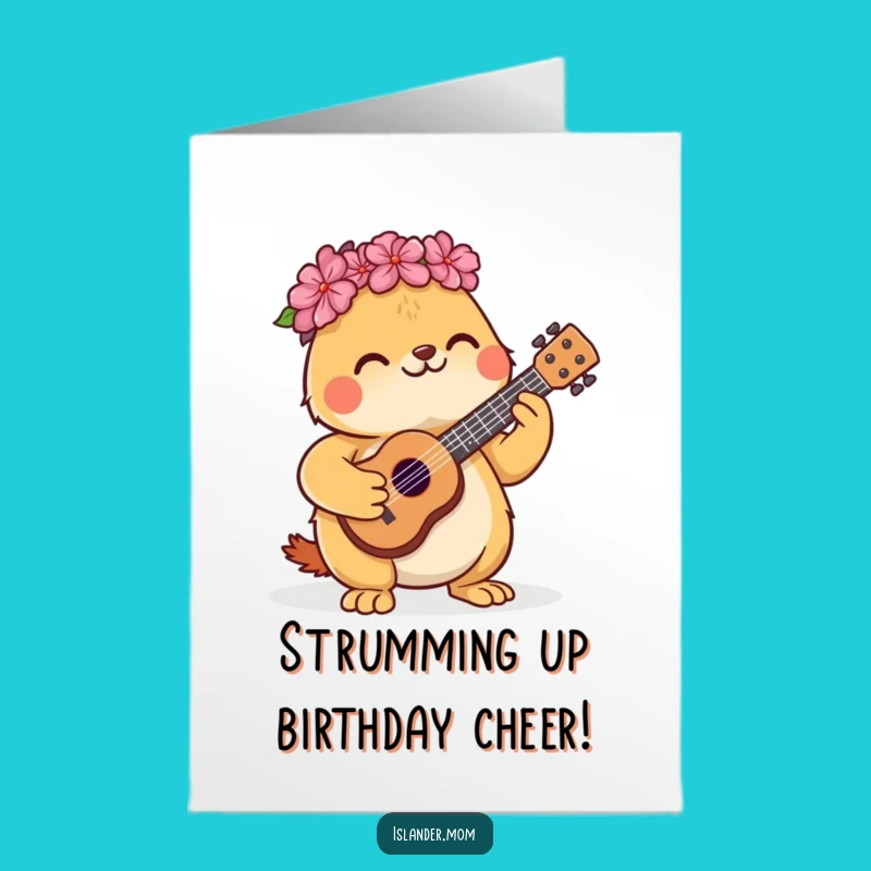 Free Printable Birthday Card: Ukulele Islander Animal - Happy Strumming Fun!