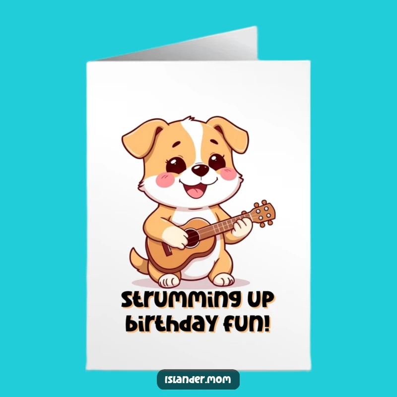 Free Printable Birthday Card: Dog's Ukulele Jam Funny Birthday Song