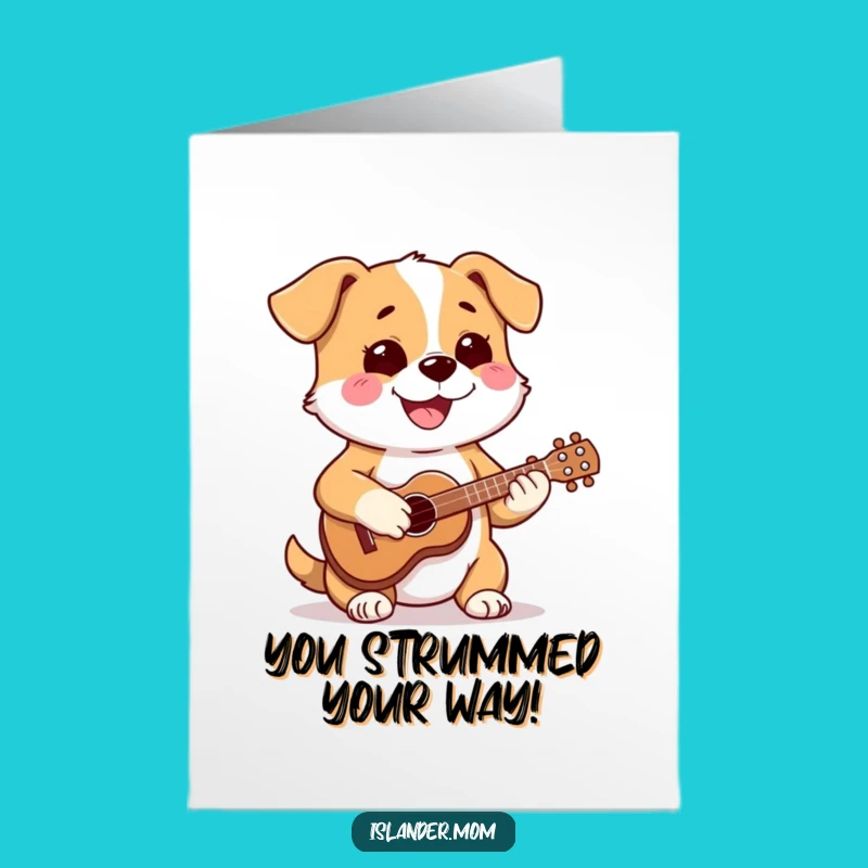 Free Printable Congrats Card: Dog's Ukulele Strum Funny Celebration