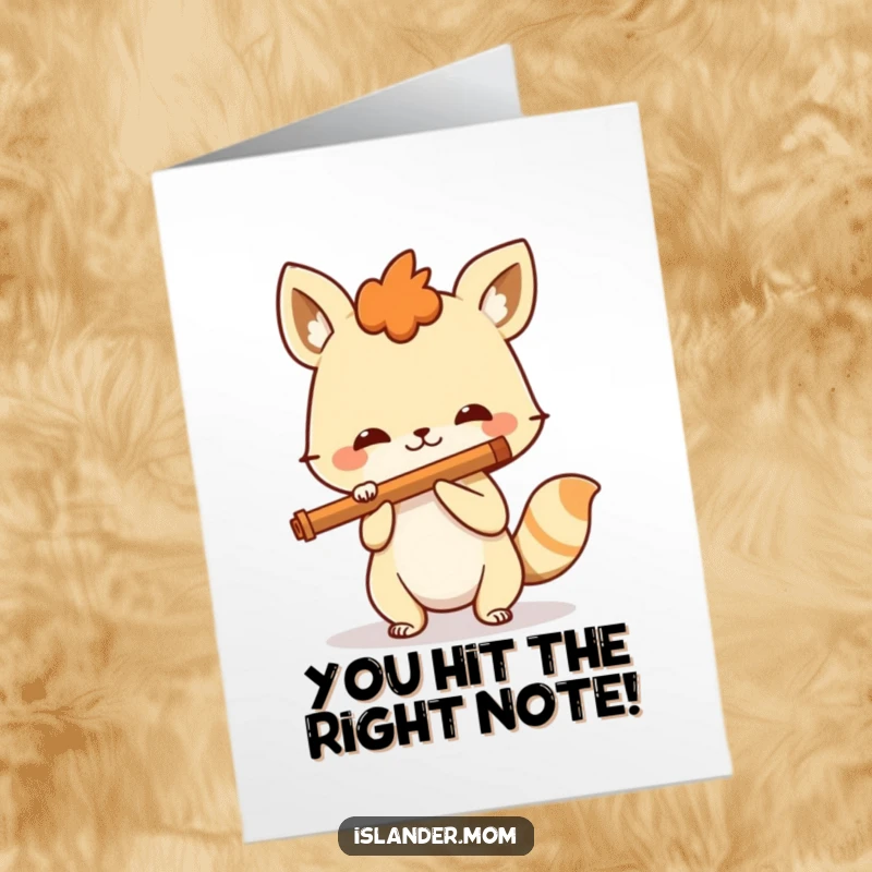 Funny Free Printable Congratulations Card: A grinning animal plays a flute, celebrating success with a lively, joyful tune.