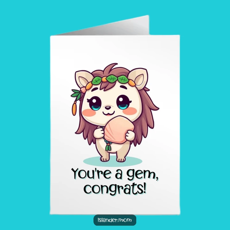Free Printable Congrats Card: Islander Animal Offers Seashell! Funny Downloadable for Wishes, Great DIY Gift