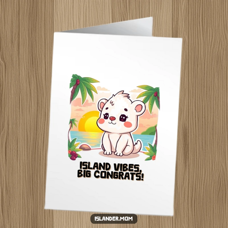 Funny Free Printable Congratulations Card, kawaii islander animal gazing contentedly at a vibrant sunset, perfect for gifting.