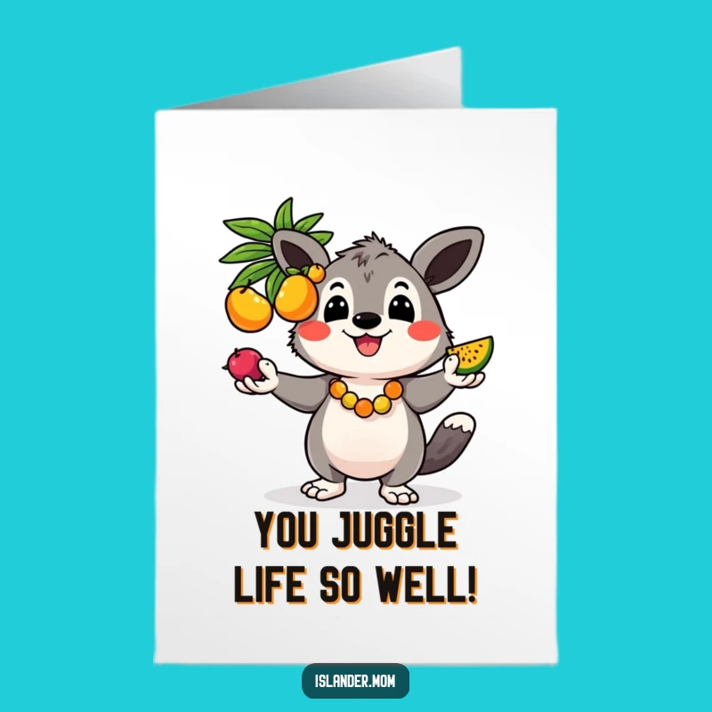 Free Printable Congratulations Card Kawaii Islander Fruit Juggling Funny Gift