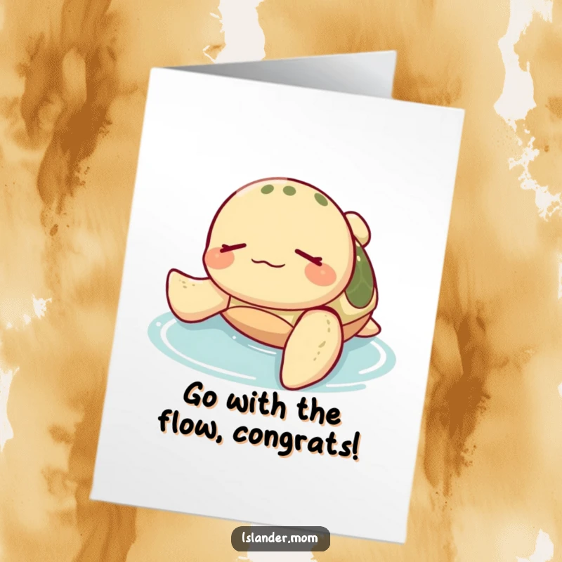 Funny Free Printable Congratulations Card featuring a happy sea turtle floating peacefully, celebrating achievements with ease.