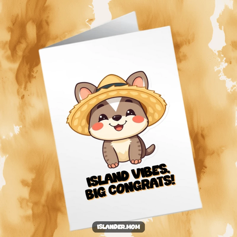 Funny Free Printable Congrats Card: Smiling islander animal character in a straw hat, celebrating success with tropical flair.