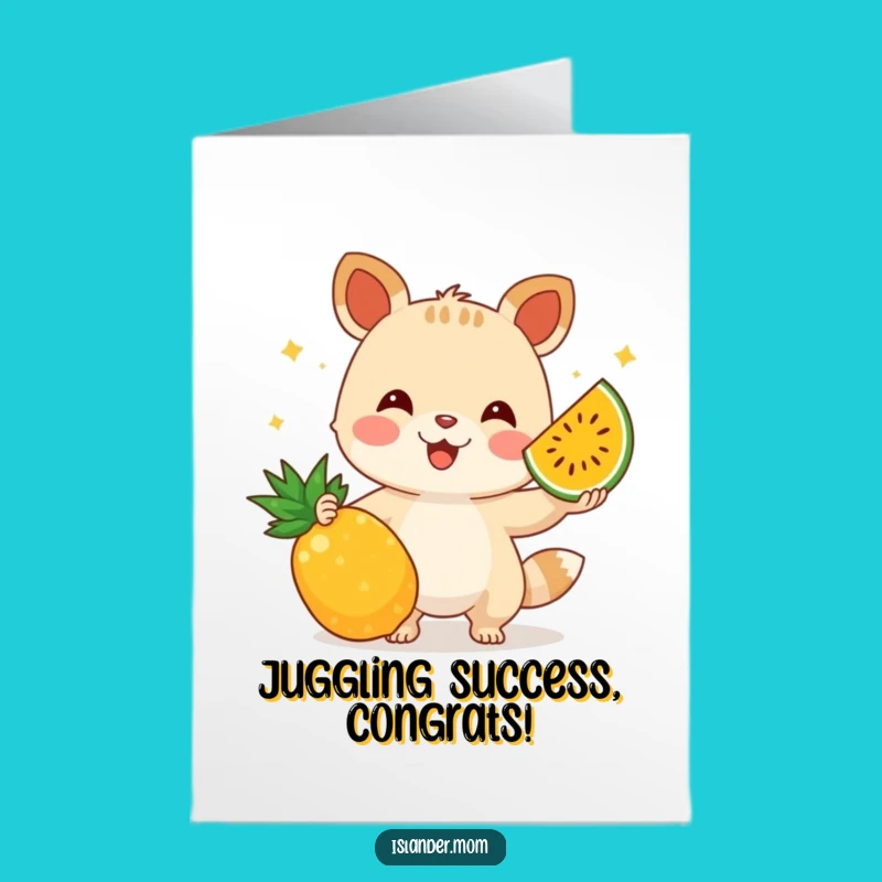 Free Printable Congrats Card: Juggling Fruit Animal Success Downloadable Gift
