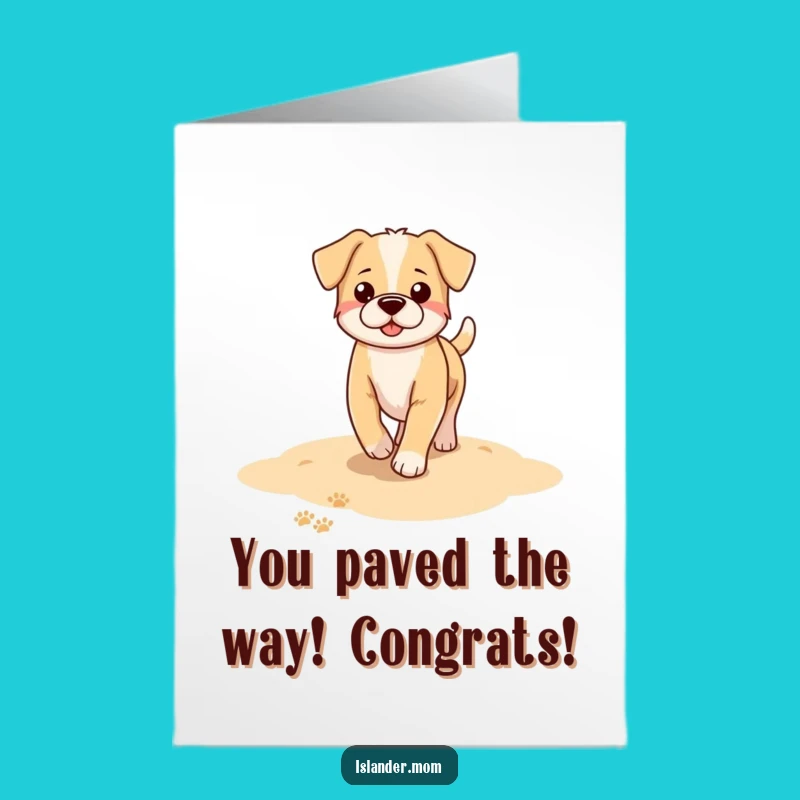 Free Printable Congrats Card: Dog Beach Walk - Paw Prints of Success Downloadable