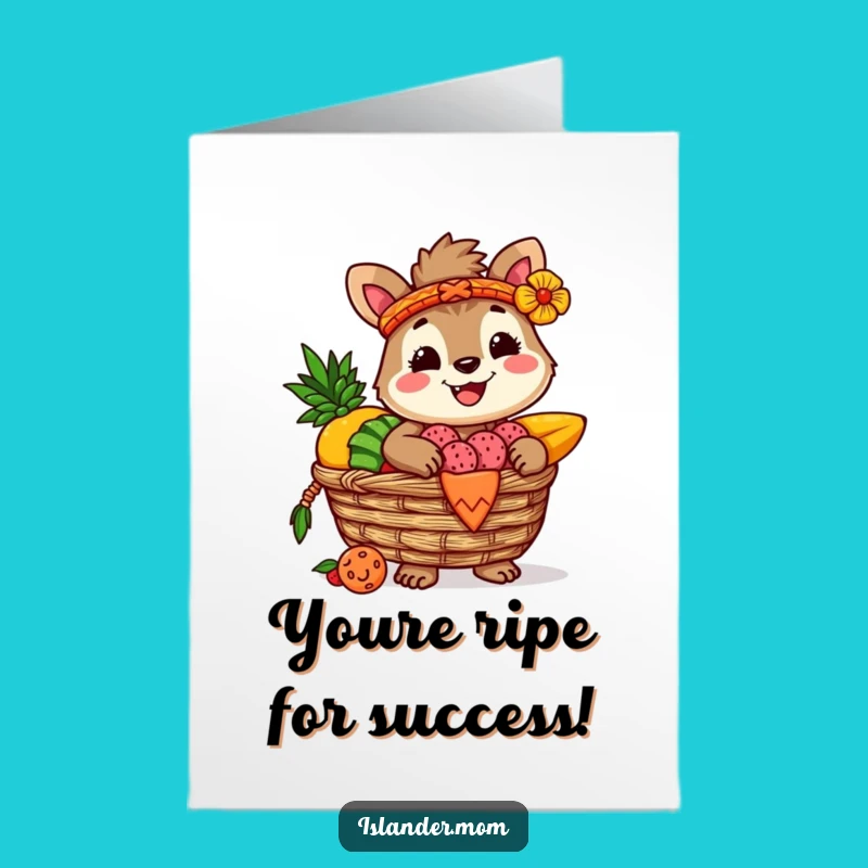 Free Printable Congrats Card: Funny Islander Animal Tropical Fruit Basket Downloadable Gift