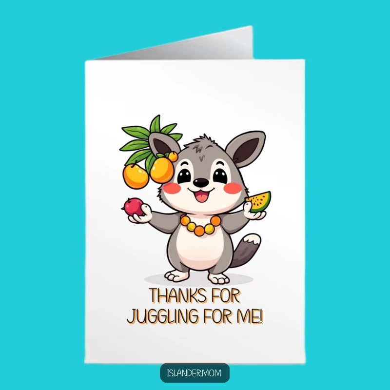 Free Printable Thank You Card Kawaii Islander Fruit Juggling Funny Gift