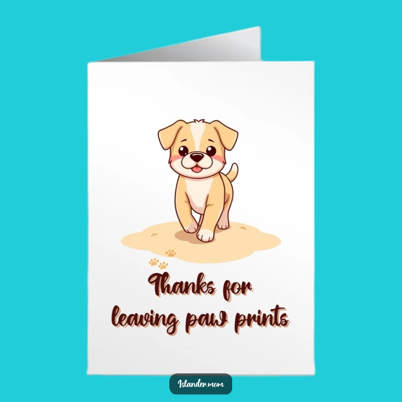 Free Printable Thank You Card: Dog Beach Walk - Paw Prints of Gratitude Downloadable