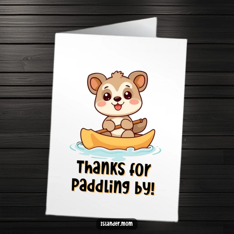 Funny Free Printable Thank You Card: A smiling animal paddles a canoe, offering thanks with a cheerful, wide grin.