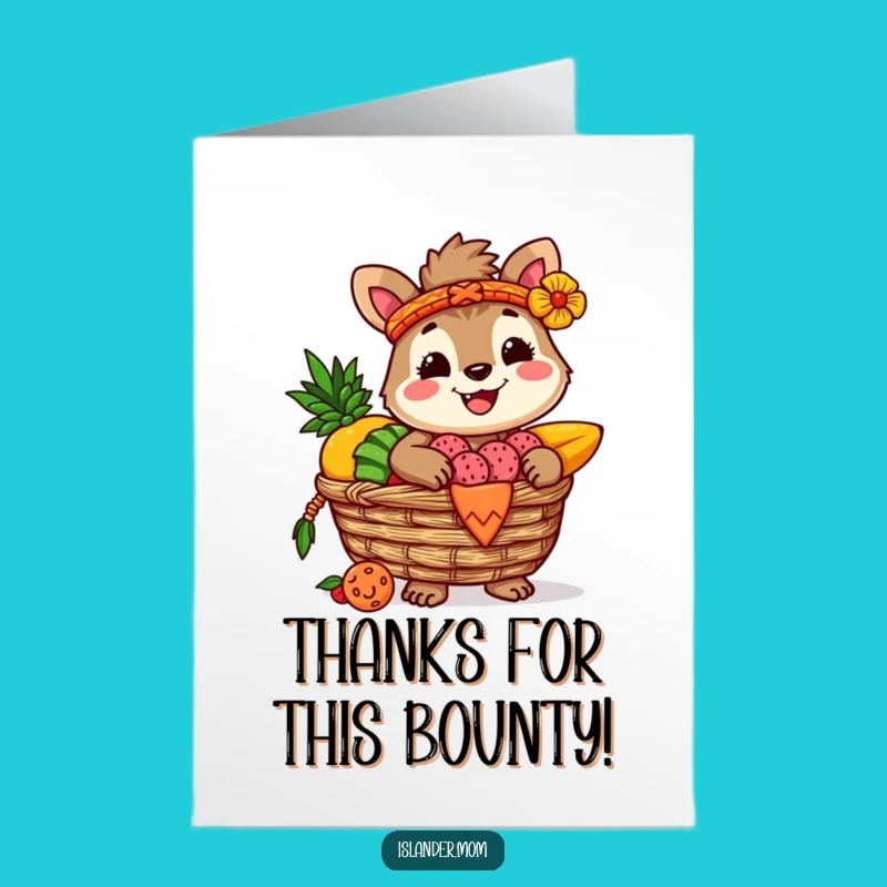 Free Printable Thank You Card: Funny Islander Animal Tropical Fruit Basket Downloadable Gift