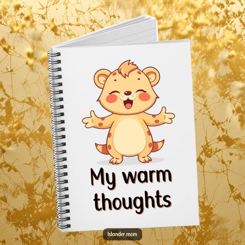 Funny Notebook cover showing an islander mom animal offering a warm hug with open arms, perfect for writing heartfelt notes.