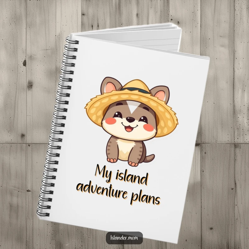 Funny Islander Animal Notebook with a smiling character in a straw hat, perfect for tropical notes, a funny gift.