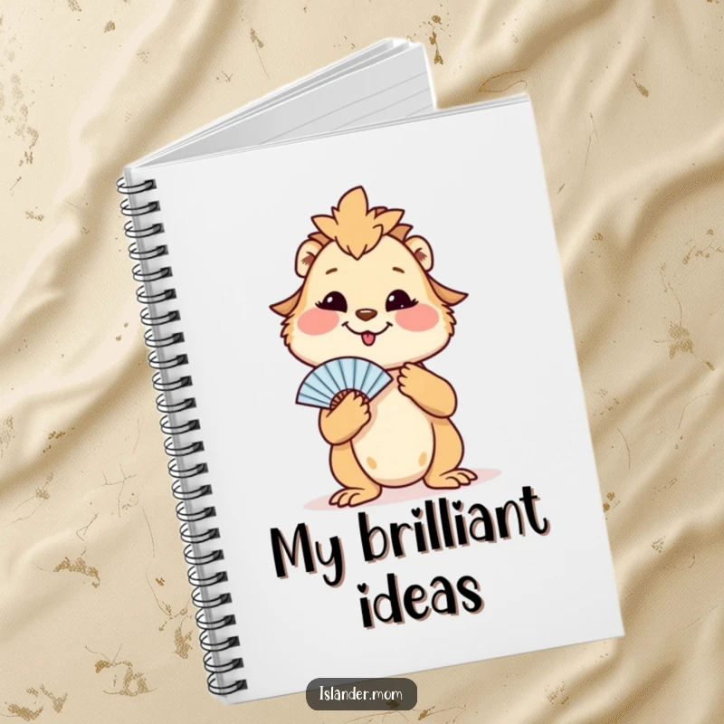 Funny notebook showcasing an islander mom animal fanning herself, ideal for note-taking with a tropical, humorous twist.