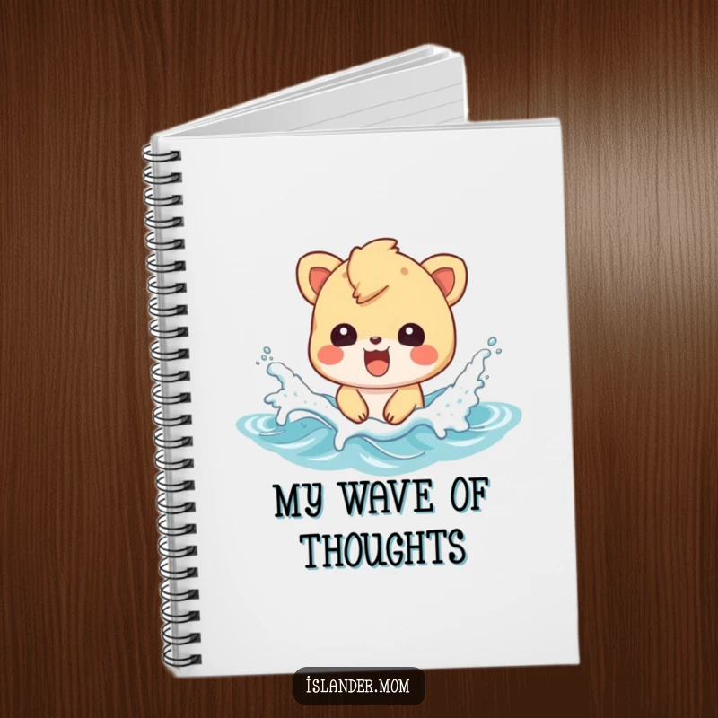 Funny notebook with an islander animal character splashing in waves, ideal for writing and beach planning.