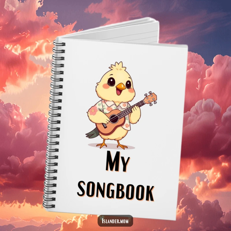 Funny Mama Bird Notebook: A mama bird wearing a floral shirt joyfully plays a small ukulele.