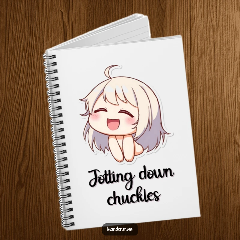 Funny notebook with a character laughing with eyes closed and head tilted back, ideal for journaling happy thoughts and moments.