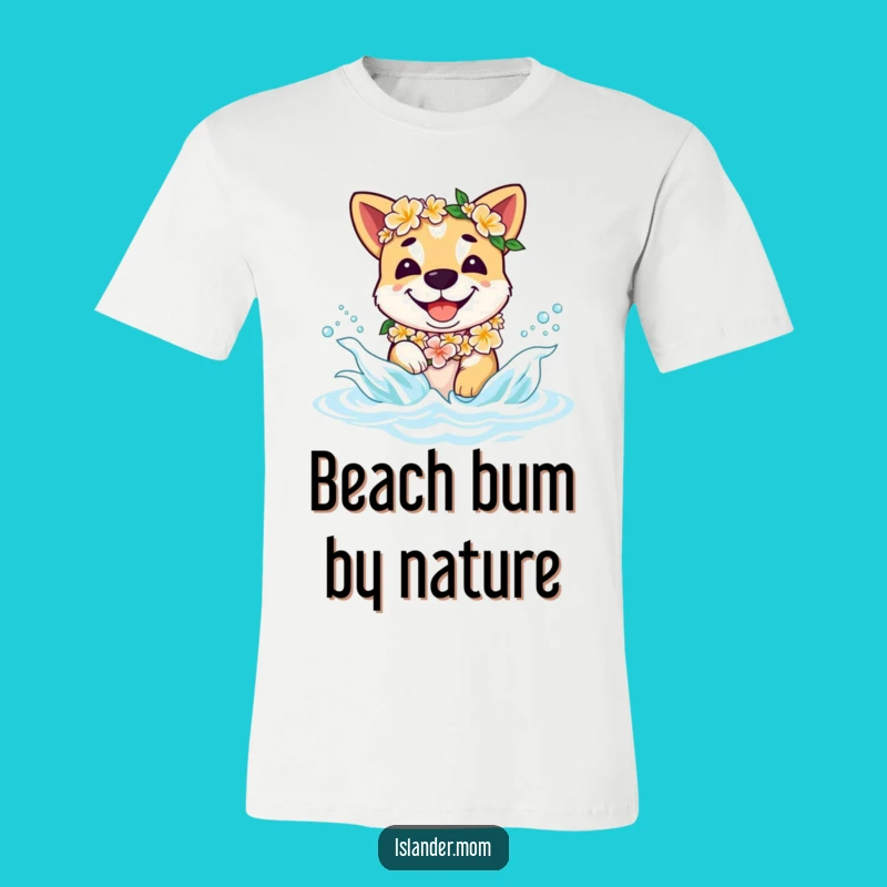 Funny Beach Dog T-Shirt - Islander Pup Lei Splashing Waves, Tropical Humor Gift