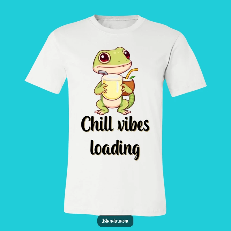 Funny Island Gecko T-Shirt: Chill Vibes with a Coconut Drink